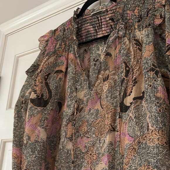 Ulla Johnson Lara Blouse Silk-Blend Ruffle Floral Birds of Paradise Ivory Size 6 - Picture 8 of 17